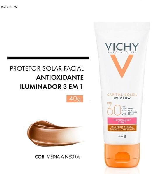 Protetor Solar Facial UV-Glow FPS60 Com Cor 40g